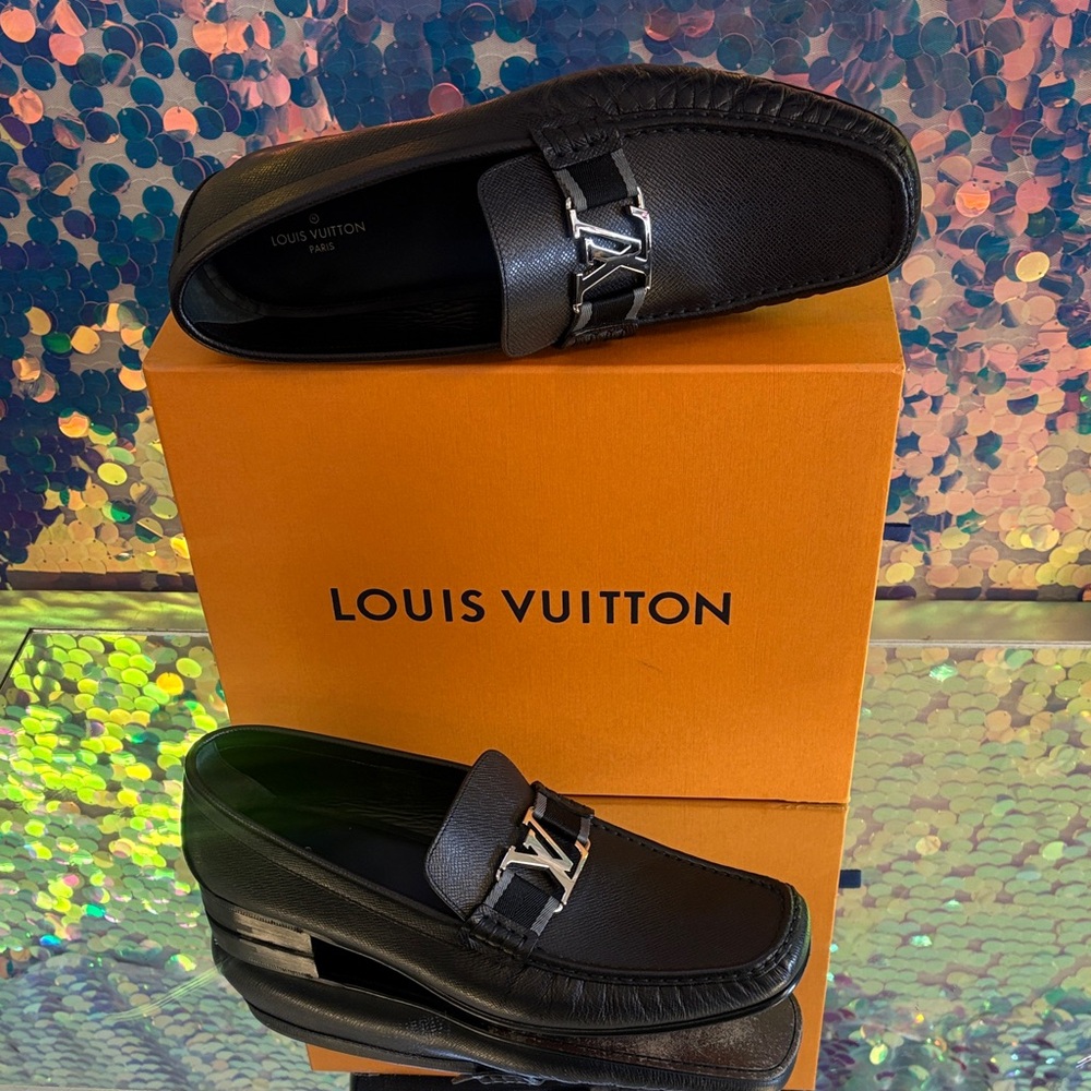 Louis Vuitton Black Leather Loafers Monte Carlo Moccasin Authentic
